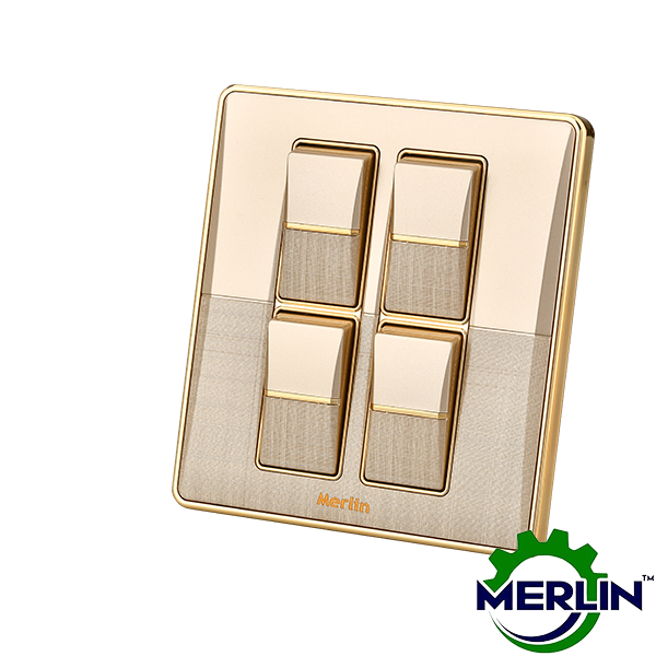 Merlin Tech LTD. | 4 Gang 2 Way Switch | Elegant Gold