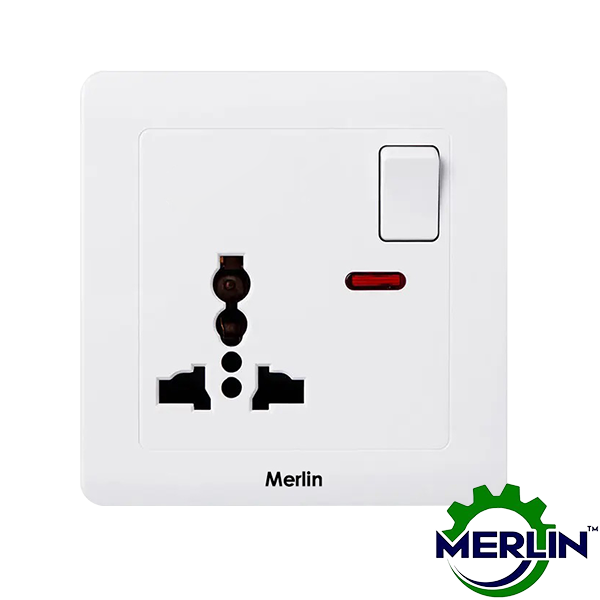 3 Pin Multi Socket with Switch | GE White