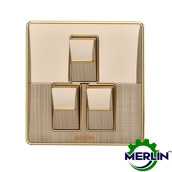 3 Gang 1 Way Switch | Elegant Gold