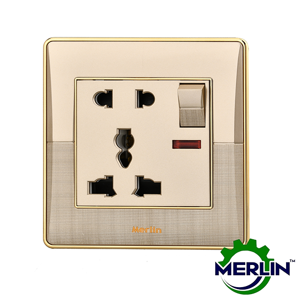 5 Pin Multi Socket with Switch | Elegant Gold