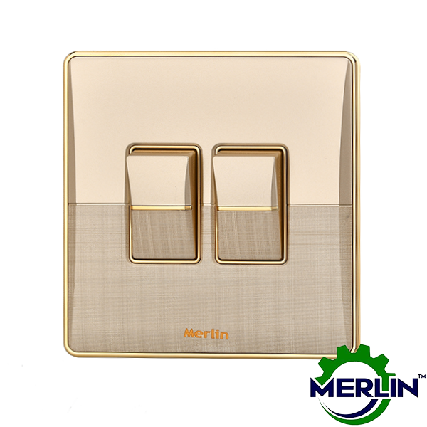 Merlin Tech LTD. | 2 Gang 1 Way Switch | Elegant Gold